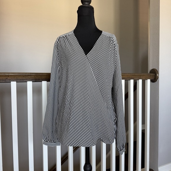 Ann Taylor Tops - Ann Taylor NWT Striped Long Sleeve Faux Wrap Blouse Top Large Preppy Office